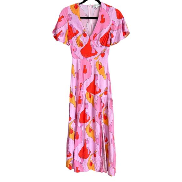 NEVER FULLY DRESSED Pink Orange Love Clover Retro Midi Dress Women's Size US 2 - Picture 1 of 7